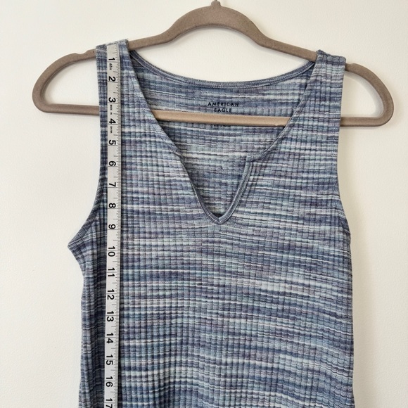 American Eagle AEO Dress Stretch Jersey Knit Ribbed Blue Heathered Comfy Sz L - Picture 4 of 13